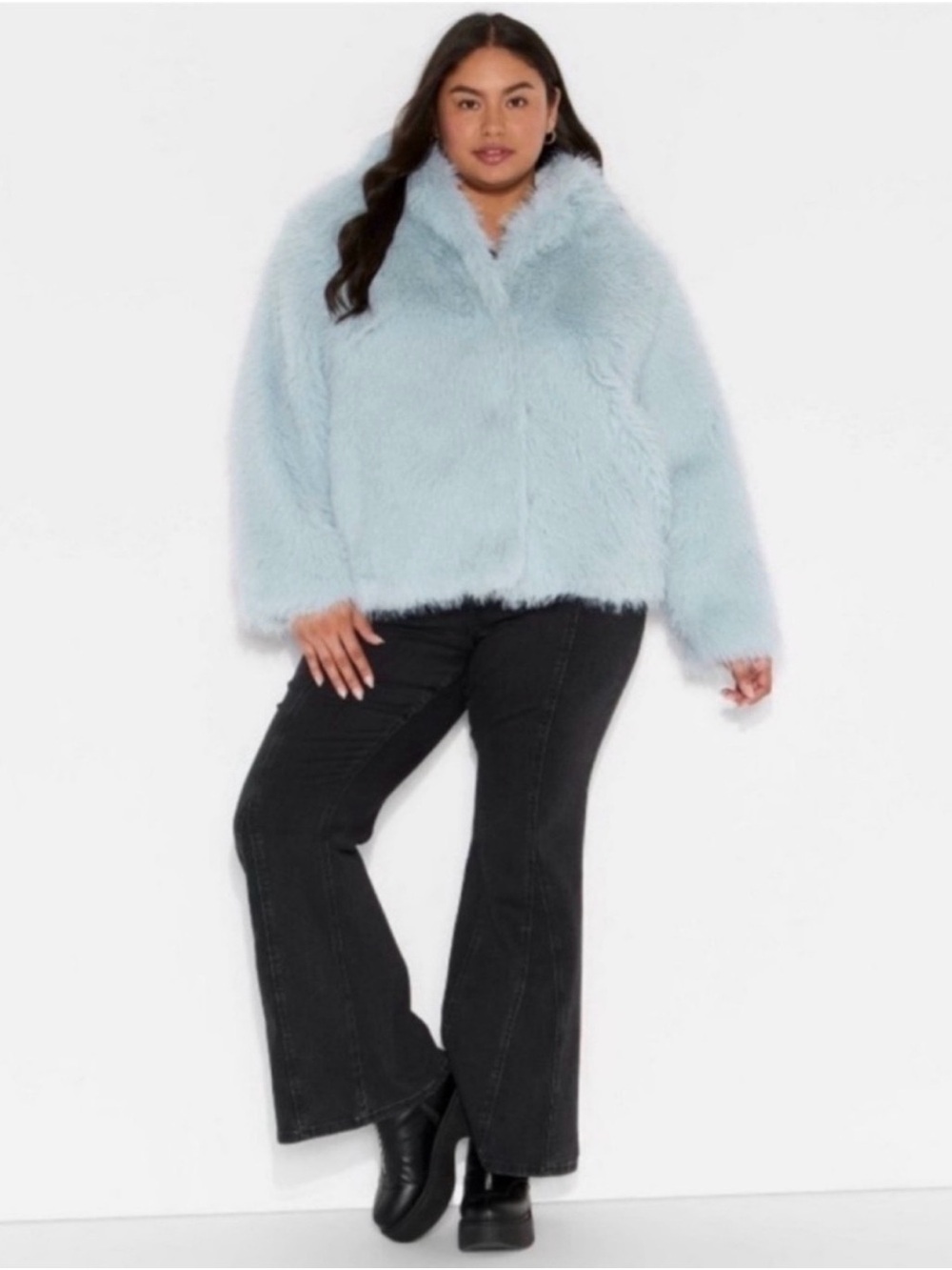 Wild Fable Faux Fur Hooded Jacket Light Blue Plush Teddy Coat XXL NWT